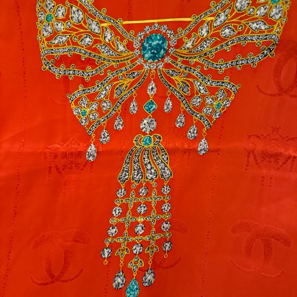 Vintage Red Must De Cartier Silk Scarf 35”x35” Jeweled Pattern - Picture 5 of 6